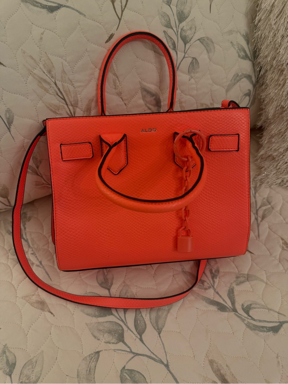 Aldo Neon Orange Structured Satchel with Removable Strap